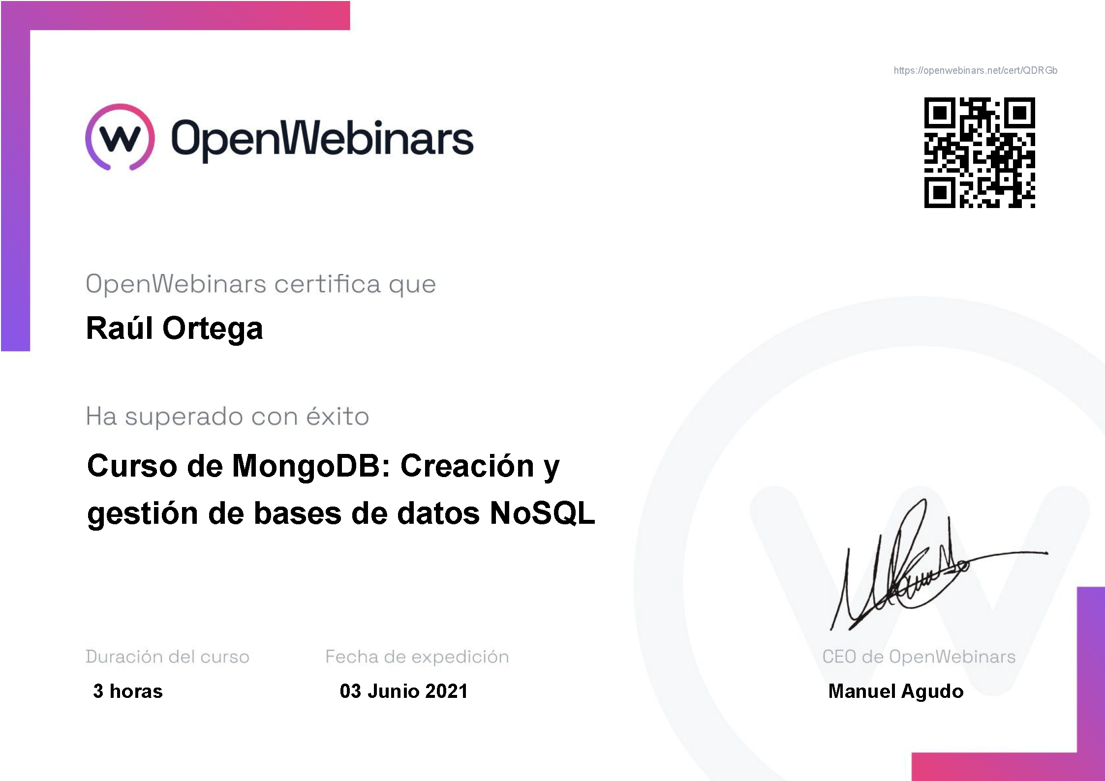 Certificado OpenWebinars MongoDB