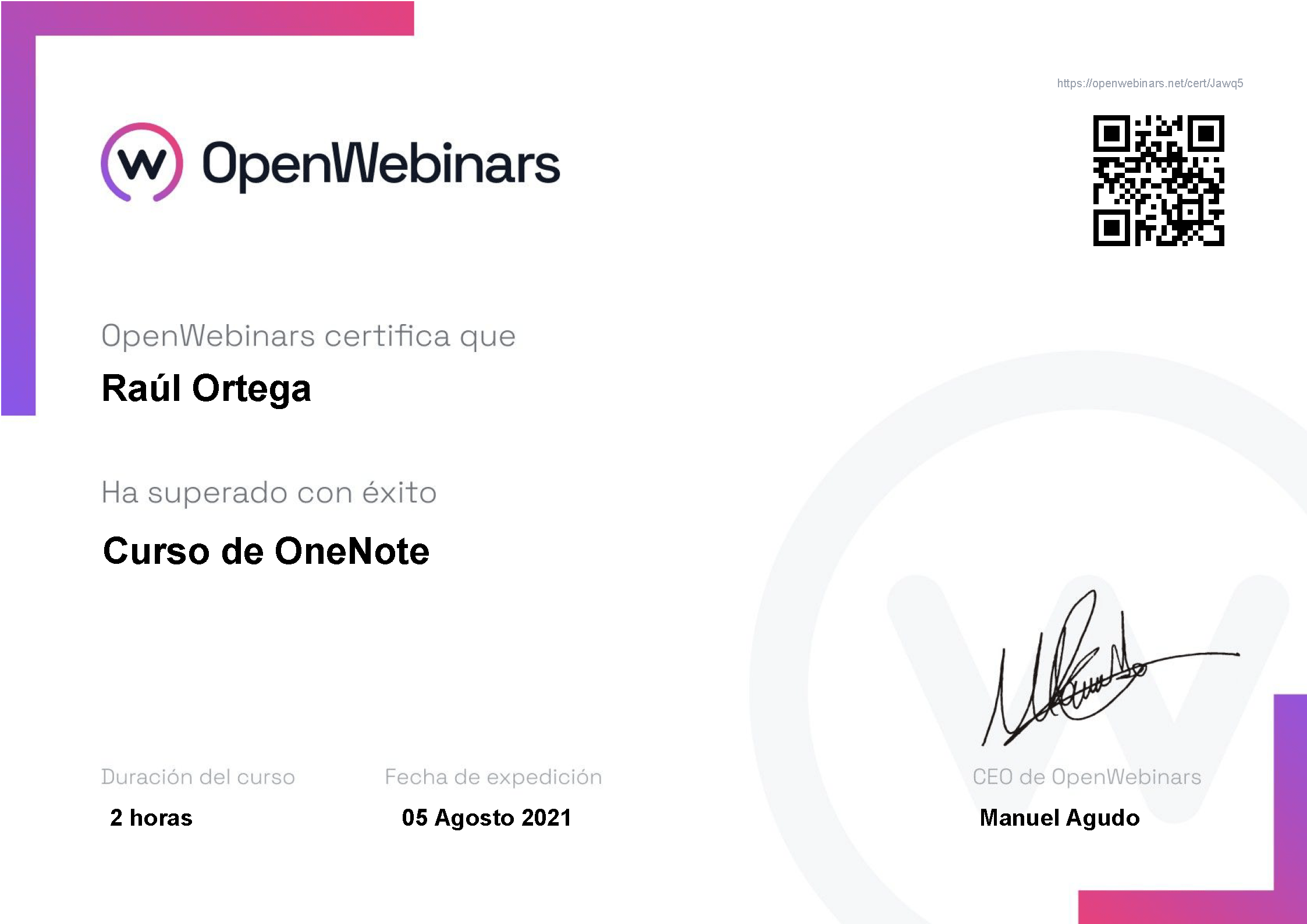 Certificado OpenWebinars OneNote