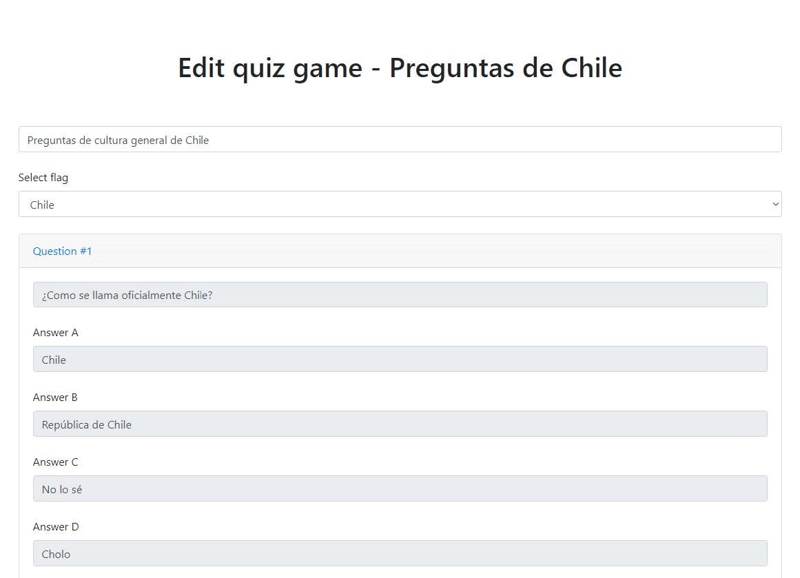 Página de edición del juego quiz