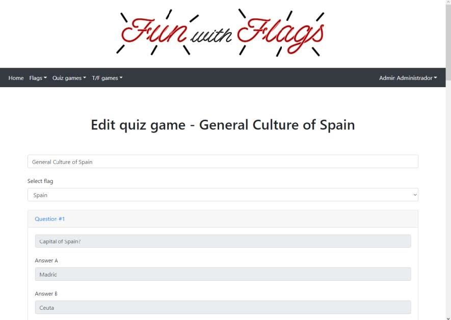 Página de edición del juego quiz