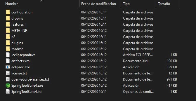 Archivos de Spring Tools Suite 4